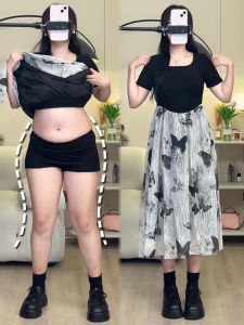 plus Size Womens Water-Media Dress Summer 2025 New High-End Sensation Pear Shape Body Covering Skirt Chinese Style U-Neck Dress