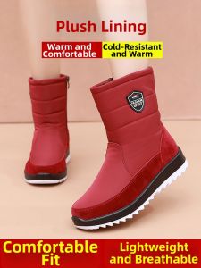 DTHN | Womens Winter Thickened Fleece Lined Snow Boots Waterproof Non Slip Warm Mid-Calf Cotton Shoes Casual Style Round Toe Zipper Closure
