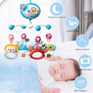 Baby Crib Toys Hanging Set with Music Boy Girl Baby Bed Bell Projection Rotating Rattle Bracket Newborn Sleeping Toy