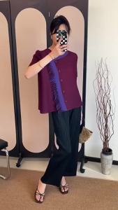 2025 Summer Fashion New Miyake Womens Folded Design Tassel Shirt Loose and Skinny Cover Top for Women