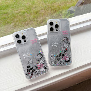 Cute Cartoon Sandflow Shiny Powder Kitty Cat Phone Case Full Cover Womens Style for  17 New Model 15 Creative 14pro Female Model 13 Ultra Popular 15promax Transparent Anti-fall Protective Case