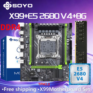 SOYO | SOYO X99 DDR4 Motherboard E5 2680 V4CPU 8G RAM Computer Combo Kit Xeon LGA2011-3 PC Game TPM2.0 PCIE3.0x16 24+8pin M.2(NVME/SATA