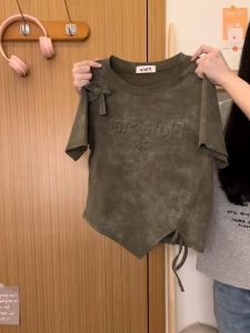 Áo Thun Tay Ngắn Dệt Kim Dập Nổi Chữ Ký Cho Nữ Mùa Hè Thường Ngày Phong Cách Ngọt Ngào Thời Trang Ngắn Mới Về