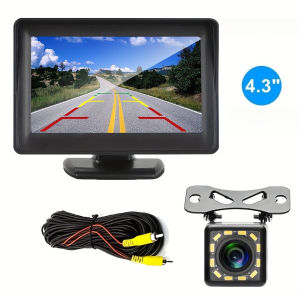 Car Rear View Backup Camera Kit 4.3 inch Monitor with Reverse Camera Parking Assistant for Car Pickup SUV Truck Trailer-LED