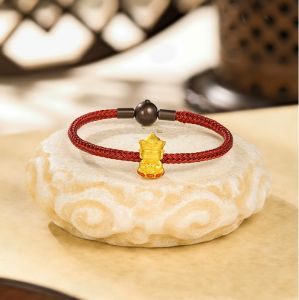 ZHOU LIU FU 周六福 24K Solid Gold Charm Bracelet Real Gold Bodhisattva Charms with Stainless Steel Bracelet Dainty Jewelry for Women Men Lover Birthday Anniversary 6.9/7.5" A1614672