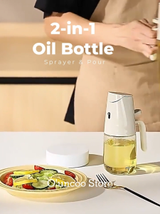 Ouncoo 2-in-1 Oil Spray & Pour Bottle 500ML Leak-Proof Glass Kitchen Dispenser for Cooking Air Fryer Salad