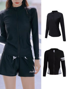 Zippered Long Sleeve Swimsuit Top Hooded Thermal Beach Surfing Snorkeling Quick Dry Separate Womens Love Qilin Swimmingwear
