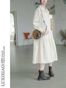 LUXIXIAO Womens Loose Long Sleeve Shirt Dress Korean Style Academy Wind Doll Collar Design Sense Casual Commute Fashion