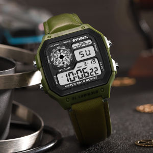 Mens Electronic Watch Leather Strap Waterproof Alarm Clock Multi-function Watch Outdoor Sports Mens Watch