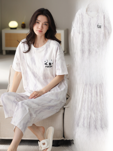 MiiOW | Bộ đồ ngủ cotton mùa hè cho nữ Áo chui đầu cổ tròn in họa tiết hoa Quần dài đến mắt cá chân Mềm mại thoáng khí Dễ mặc ở nhà