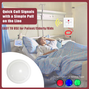 Pull Cord Nurse Call Disabled Alarm Toilet Emergency Alarm for Elderly Wireless Caregiver Pager Nurse Calling System Hospital Pull Bell Waterproof Call Button for Elderly/Patients/Disablity