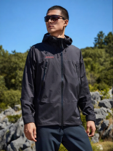Men Outdoor Hardshell Jacket with Embroidered Red Label