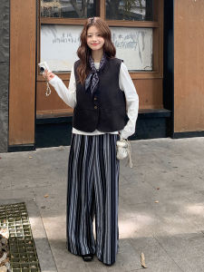 YINLUOYA | Korean Style Early Autumn Outfit Set Vest Striped Wide Leg Pants 2025 New Fall High Slimming Youthful Two Piece Set