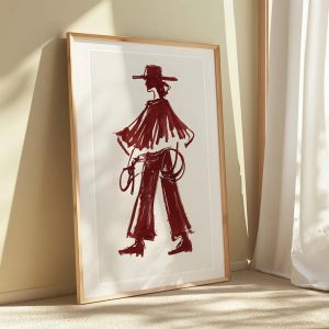 Red Wine Modern Cowgirl Canvas Print Burgundy Cowgirl Poster Editorial Wall Decor Cowboy Inspired Wall Art Room Home Decor Gift