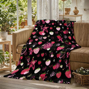 BILIBILI | Pink Strawberry Black Flannel Blanket Perfect for Sofa Office Bed Travel Sleep Read Relax Camping Four Season Use