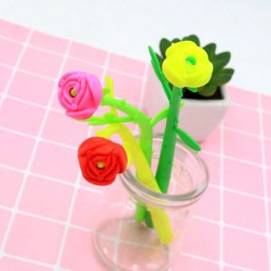 3-Pack Neutral Color Ballpoint Pens Assorted Floral Pattern Design for Students Schools Offices Creative Plastic Stationery