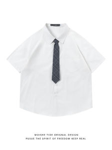 เสื้อเชิ้ตแขนสั้นหลวมๆ ลำลอง MOISHE TIDE สำหรับนักศึกษาศิลปะ ผ้าฝ้าย สีพื้น ปกติ ฤดูร้อน 2024 สำหรับทั้งชายและหญิง