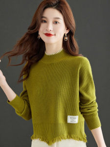 Fashionable Short Knitted Sweater for Women High Waist Half High Collar Base Layer Shirt Autumn Winter 2024 New Arrival Tagkita