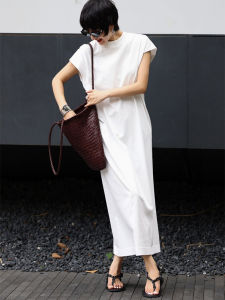 YUFUQING | French Style White Puffy Sleeve Dress Womens Loose Fashionable Long Skirt High Waist Commute Style Polyester Fiber Summer Dress