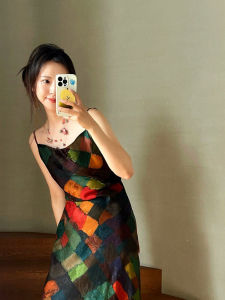 French Vintage Hong Kong Style Waist-Cinching Goddess Halter Dress Summer Beach Vacation Tour Super Fairy Tale Beach Skirt