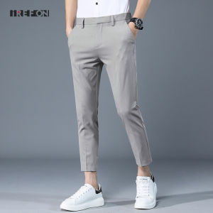 กางเกงลำลองผู้ชายผ้าไหมน้ำแข็ง กางเกงขายาวทรงตรงหลวมๆ สำหรับฤดูร้อน ทรงบาง ทรงสปอร์ต เอวกลาง ทรงหลวม กางเกงขายาวทรงเก้าส่วน