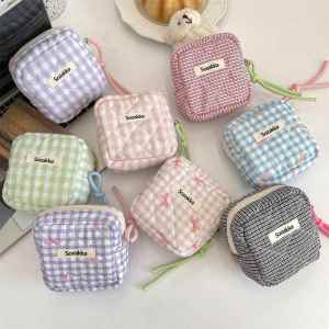 ZIYINGCHA | Túi Đựng Mỹ Phẩm Dung Lượng Lớn Kiểu Dáng Mới Chất Liệu Plaid Màu Đỏ