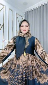 Gamis Wanita Renda Sharma Free Hijab STANDART & JUMBO Bahan Katun Rayon Ld 110-120 Pb 138