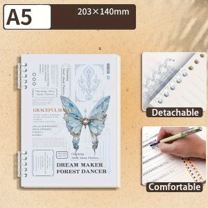 1pc Butterfly Theme A5/B5 Notebook - 60 Sheets/120 Pages Detachable Loose Leaf Journal with Ring Binding Light & Soft Polypropy