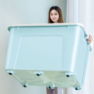 กล่องเก็บของพลาสติกขนาดใหญ่สำหรับใช้ในบ้าน กล่องเก็บของแบบอเนกประสงค์สำหรับใส่เสื้อผ้าและของเล่น กล่องเก็บของแบบเคลื่อนที่