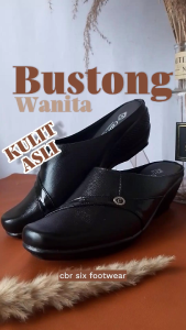 Sepatu sandal wanita mules kulit hitam bustong formal kerja kantor dinas