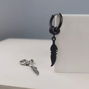 สินค้ามีคุณภาพ 1ชิ้น ต่างหูจี้ขนนกสแตนเลส เครื่องประดับ สไตล์ฮิปฮอป พังก์ ไม่ลอกไม่ดำ ต่างหูยาววงกลม สำหรับชายและหญิง