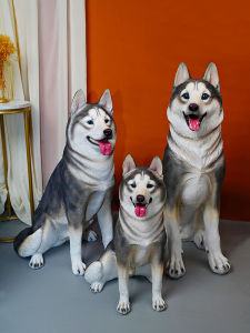 Modern Simplicity Style Siberian Husky Dog Sculpture Decorative Ornaments Glass Steel TV Cabinet Decoration Animal Shape Living Room Decor