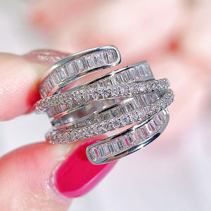 SEQUITO Delicate Brides Jewelry White Gold Plated Micro Pave Shiny AAA Cubic Zircon Temperament Adjustable Engagement Ring SR151