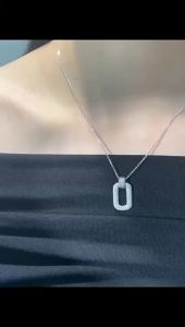 Pretty Beauty 925 Silver Moissanite Pendant Necklace for Women Oval Cutout Paperclip Link Design Twisted Rope Bail Chain Jewelry