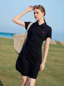 XIANGYING | Ruffled Waist Slimming Polo Collar Summer Dress