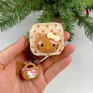 Sanrio | Cute Polka Dot Hello Kitty Earphone Case For Airpods 1 2 3 4 Pro2 Pro3 Wireless Bluetooth Headphones Cover With Keychain Pendant