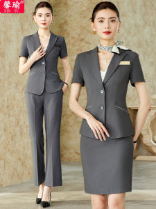 XINYU | Professional Chinese Style 2-button Gray Short Sleeve Suit for Women