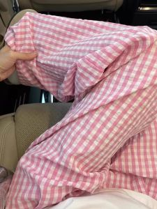 กางเกงขายาวทรงหลวมเอวสูง ทรงหลวม กางเกงขายาวลายสก็อตสีชมพู ผ้าฝ้ายผสม ฤดูร้อน กางเกงขายาวลำลองสำหรับผู้หญิงไซส์ใหญ่