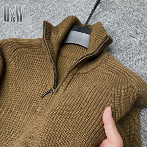 Zipper Turtleneck Sweater Mens Autumn and Winter Thickened Sweater Mens Clothing Pullover Loose Line Clothes Hemming Trendy Pure Color
