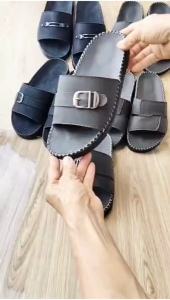 Dép da nam da bò sáp đế răng cưa đúc nguyên khối may xuyên đế MÃ SÃN PHẨM -X011 ĐEN