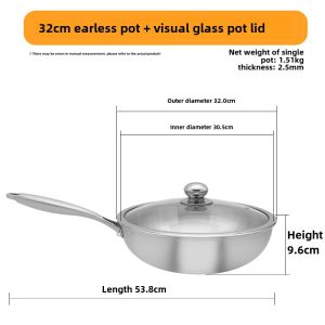 Wanjiaozi 316 Stainless Steel round Bottom Cooking Pot Chinese Frying Pan Uncoated Gas Stove Concave Induction Cooker