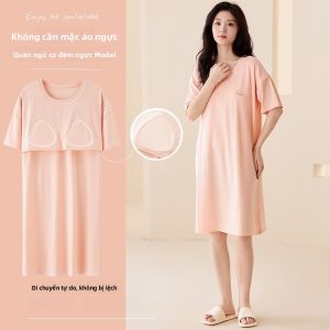 MiiOW | Váy ngủ Modal Catwoman có đệm ngực thoáng khí nhẹ thoải mái mặc ở nhà cỡ lớn mùa hè tay ngắn cổ tròn
