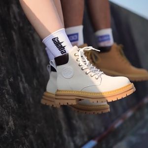 รองเท้าบู๊ทมาร์ตินแบบหนาพื้นรองเท้าสตรีคลาสสิกหัวใหญ่ลูกไม้ขึ้นรองเท้าบูทรูบาร์บสูงสไตล์อังกฤษคู่รองเท้าเดินป่าแบบสบายๆ(35-42)
