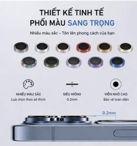 Kính Cường Lực Bảo Vệ Camera Sau Có Vòng Kim Loại Nhiều Màu Cho iPhone 11 12 13 14 Pro Max / 14 Plus 13