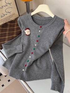 QINGNAER | Round Neck Colorful Buttons Fitted Niche Versatile Casual Slim Knit Cardigan