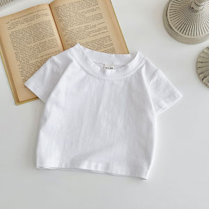 2026 Summer Baby T-shirt 1M-3T Solid Color Infant Girls White Tee Loose Thin Comfortable Toddler Cothes Boys Tops