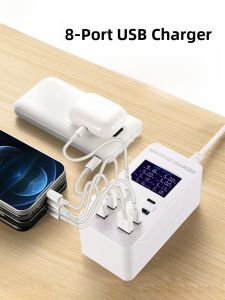 Earise | Multi-Port USB Charger Smart Digital Display Multi-Function High Power Desktop Charging Station For Mobile Phones And Tablets