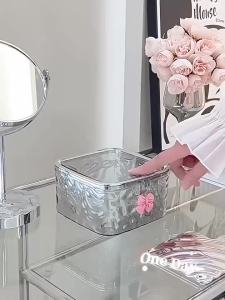 Hộp Đựng Đồ Đa Năng Bằng Acrylic Trong Suốt Với Họa Tiết Gợn Sóng Thiết Kế Có Thể Ép Thân Thiện Với Môi Trường Hộp Đựng Đồ Dùng Gia Đình Hình Vuông Để Bàn