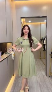 Gaun Polo Wanita A-Line Motif Abstract Lengan Pendek Premium - Hitam/Persik