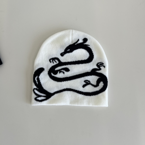 หมวกไหมพรมถักสองชั้นสำหรับผู้ใหญ่ ทรงหัวสูง ลายการ์ตูน หมวกสเก็ตบอร์ดแบบสวมหัว หมวกแฟชั่นฮิปฮอป ฤดูใบไม้ร่วง/ฤดูหนาว หมวกผู้ชายและผู้หญิง